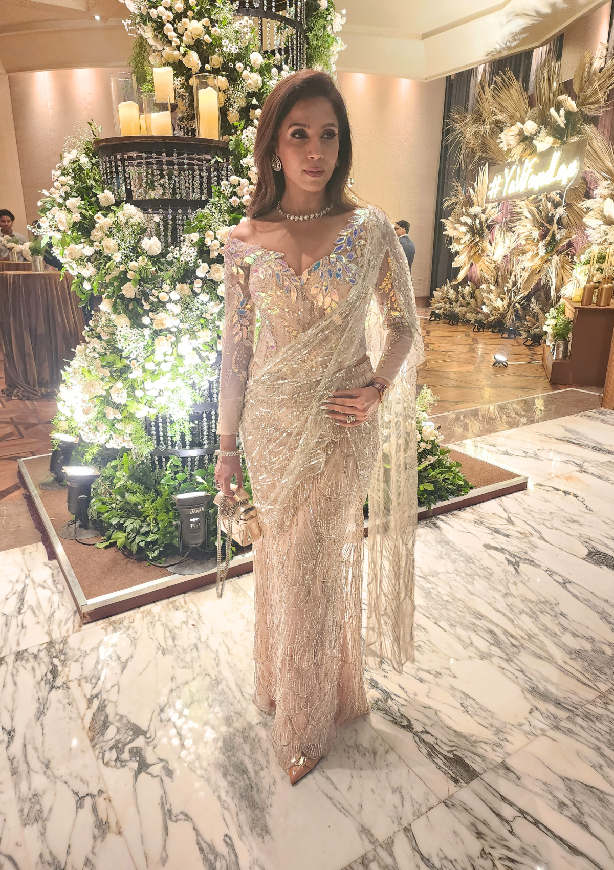 Ivory Elegance Corset Saree