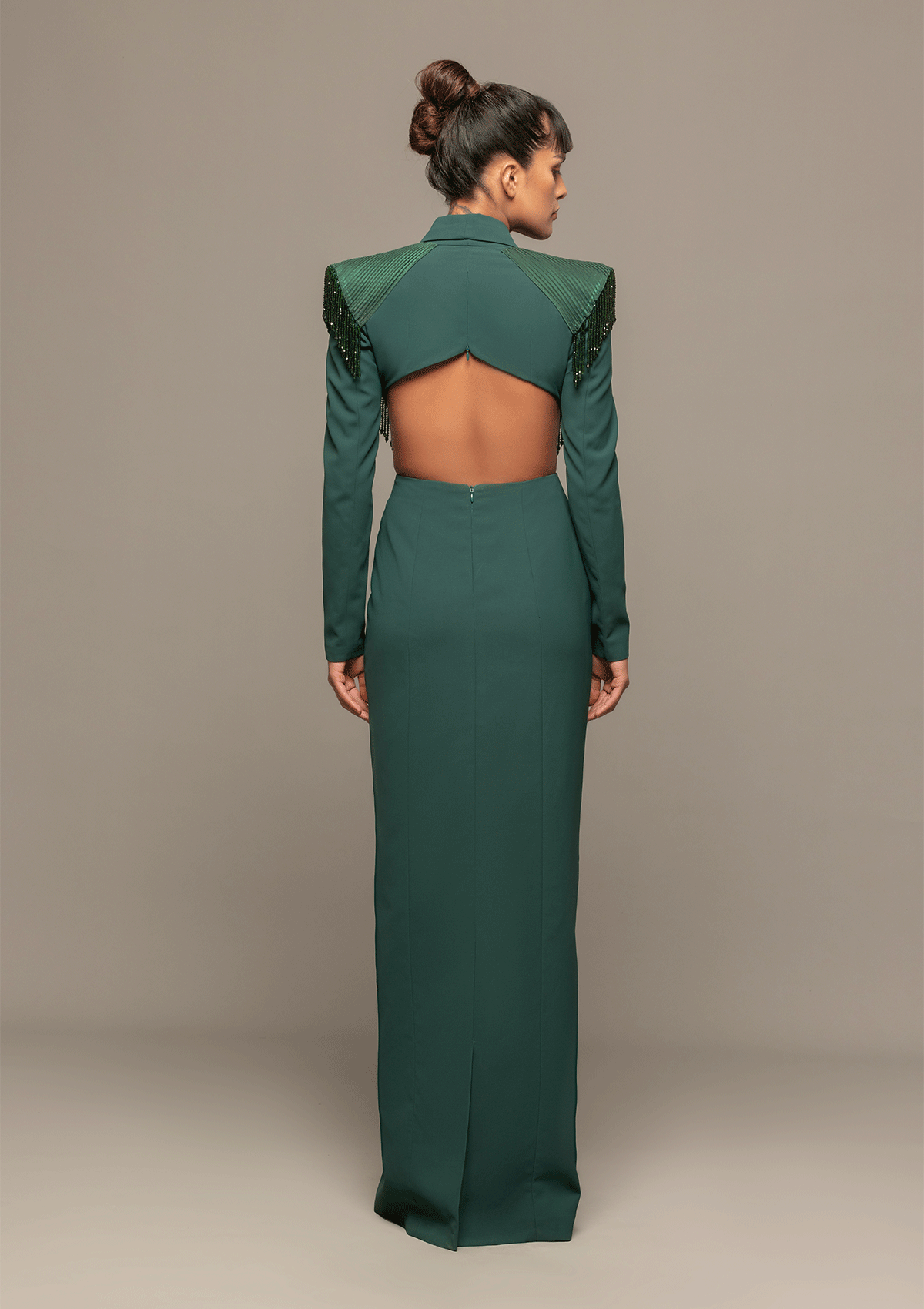Power Shoulder Emerald Gown