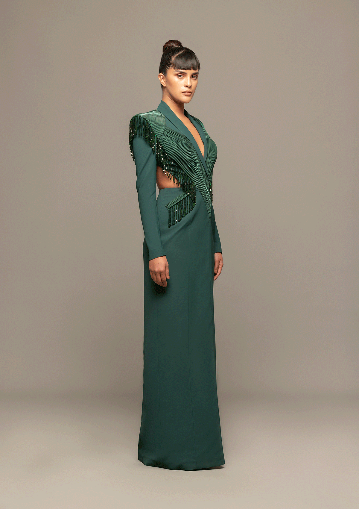 Power Shoulder Emerald Gown