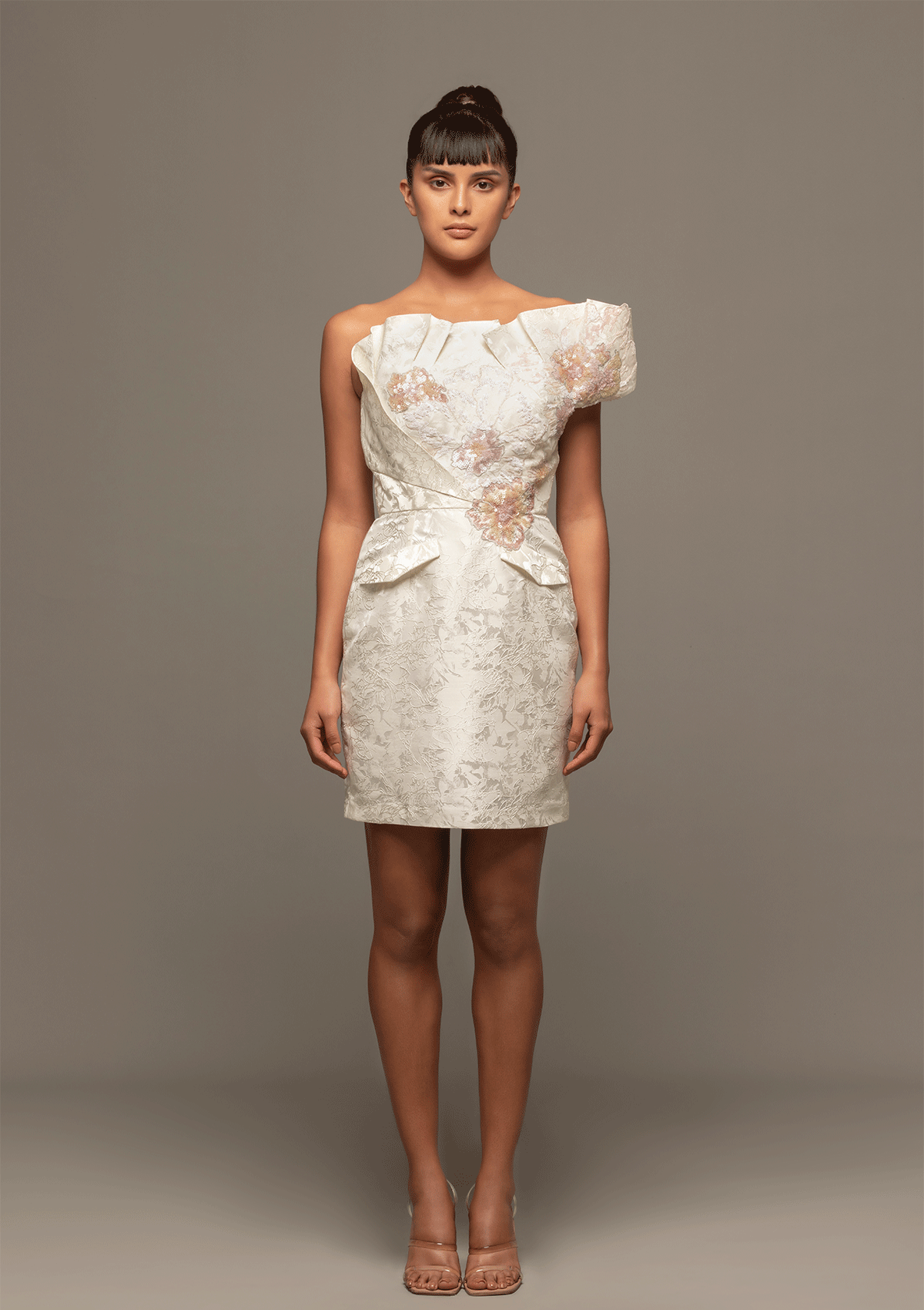 Ivory Elegance Jacquard Dress