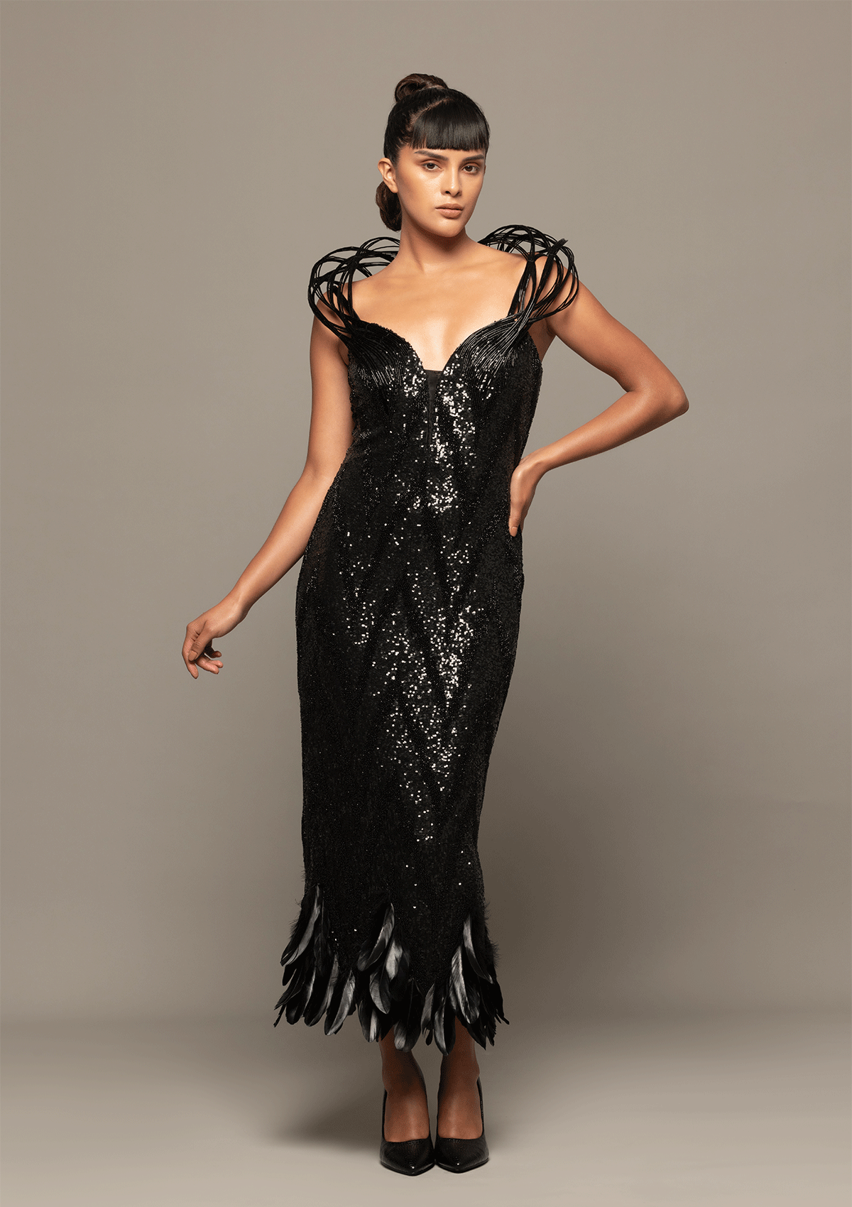 Statement Shoulder Glam Dress