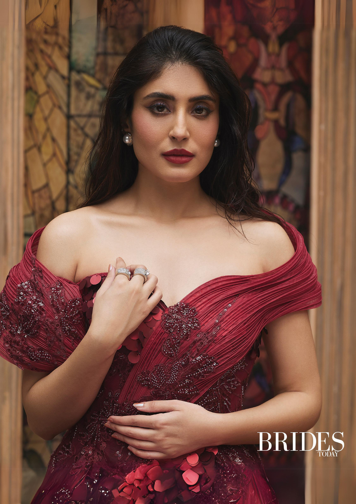 Kritika Kamra In Burgundy off-Shoulder Top