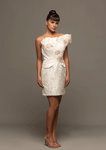 Ivory Elegance Jacquard Dress