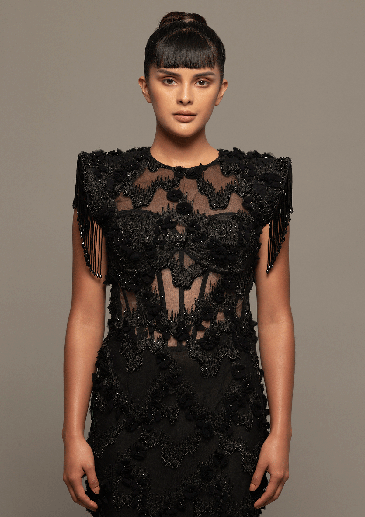 midnight sheer dress Midnight Sheer Cape Gown