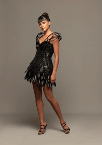 Midnight Mystique Feathered Sequin Dress