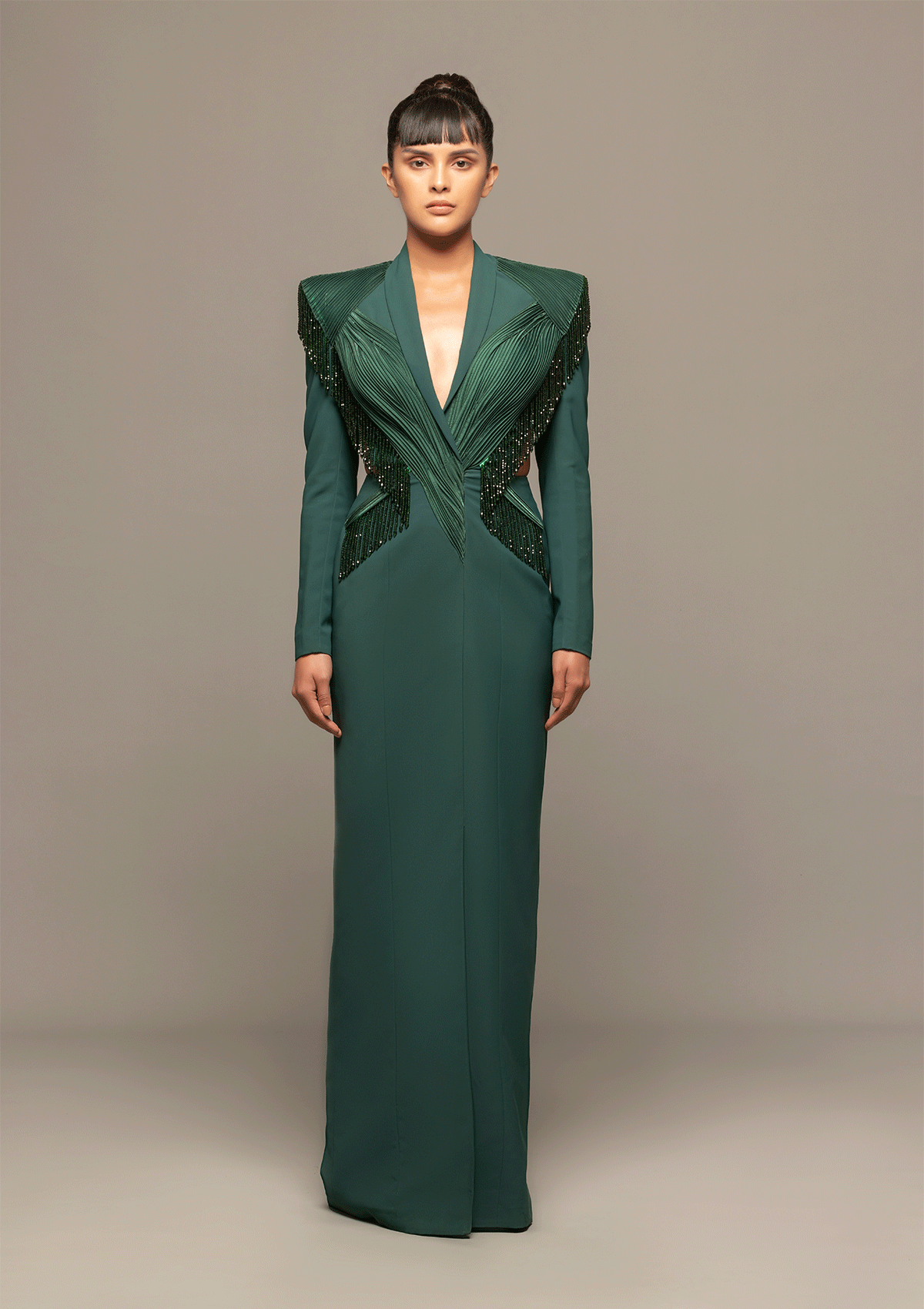 Power Shoulder Emerald Gown