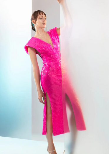 Caroline In Neon Pink Sequin Dress