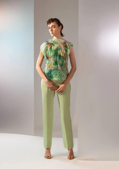 Piper in pleated organza top and pants